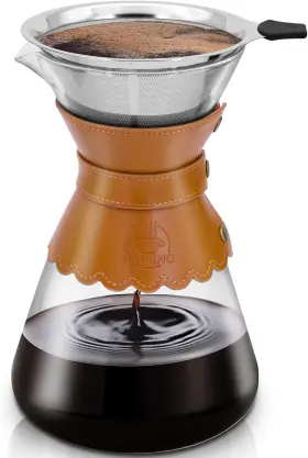 Ymmind 313036236207 34oz Pour Over Coffee Maker With Double Layer Stainless Steel Filter Borosilica