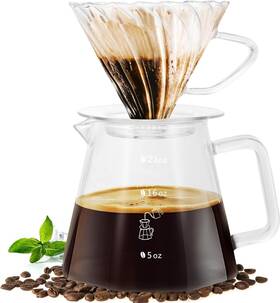 Ymmind 705353910234 21oz Pour Over Coffee Maker Set V60 Glass Dripper Octagonal Shape Coffe