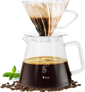 Ymmind 705353910234 21oz Pour Over Coffee Maker Set V60 Glass Dripper Octagonal Shape Coffe