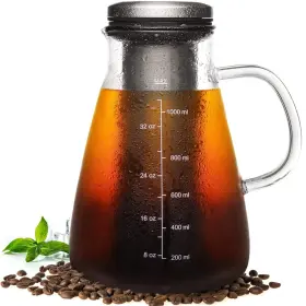 Ymmind 707091213141 34oz Cold Brew Coffee Maker Glass Pitcher With Stainless Steel Double Mesh