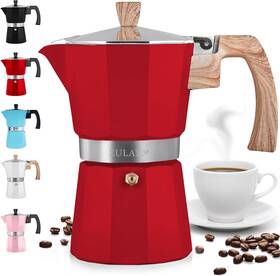 Zulay Kitchen 726084117570 Classic Italian Style 6 Espresso Cup Moka Pot 6-cup Red