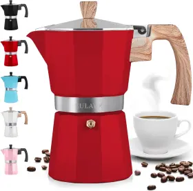 Zulay Kitchen 726084117570 Classic Italian Style 6 Espresso Cup Moka Pot 6-cup Red