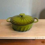 Vintage Paula Deen Olive Green Enamel Cast Iron Casserole Dutch Oven 12.75 W Lid Used. Price: $59.52.