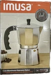Imusa 3 Cup Aluminum Espresso Maker New Open Box. Price: $19.99.