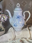 Vtg Keinan China Japan Pearl Lusterware Fluted Coffee Pot Blue Floral 7/8" Used. Price: $58.49.