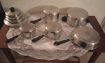 Revere Ware 1801 Stainless Steel Tri-ply Pots 9 Pc Set 1QT,1.5QT,3QT,4.5QT,10IN Used. Price: $139.95.