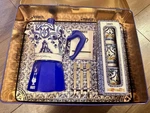 Bialetti X Dolce & Gabbana Moka Pot Gift Set Blu Mediterraneo Open. Price: $120.00.