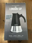 The London Sip 10 Cup Stovetop Espresso Maker Matte Black New Open Box. Price: $24.99.