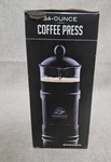Ovente 34OZ French Press Coffee & Tea Maker Borosilicate Glass Black Open. Price: $9.00.