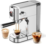 20BAR Espresso Machine With Milk Frother & 42OZ Tank - Sleek Silver Design. Price: $164.99.