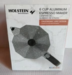 Holstein Housewares 6 Cup Aluminum Espresso Maker H08080- Gray/black/white New. Price: $12.95.