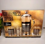 Laroma Coffee Press Gift Set Stainless Steel Glass 4 Cups Nib New. Price: $65.00.