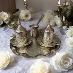 Turkish Copper Coffee Set, Greek Cups And Pot New. Price: $92.00.