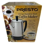 Presto 02822 6-CUP Stainless-steel Coffee Maker, Percolator Brand New Box Open. Price: $64.77.