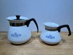Set 2 Corningware Cornflower Blue Coffee/tea Pots: Qt. P-105 & 6 Cup P-104 Used. Price: $50.00.