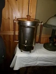 1966 Enterprise Aluminum Cup Percolator Coffee Maker Mcm Gold Wood B8730 Used. Price: $45.00.