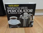 Rapid Brew Stainless Steel Coffee Percolator With Permawood Makes 2-6 Cups New. Price: $24.99.