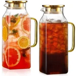 2 Pack LITER/68 Oz Square Glass Pitcher With Lid, Classic Stripes Water New. Price: $62.40.
