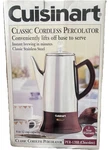 Cuisinart Classic Cordless Coffee Percolator Model PRC-12 Brown Cup Stainless Open. Price: $49.99.