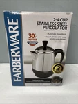 Farberware FCP240 2-4 Cup Stainless Steel Coffee Elect Percolator New Open Box. Price: $30.00.