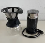 Nespresso Aeroccino Electric Milk Frother 3694, Bodum Pour-over Coffee Dripper Used. Price: $39.99.