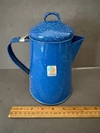 Cinsa Blue Speckled Enamelware Hinged Coffee Tea Pot Kettle Vintage Used. Price: $15.98.
