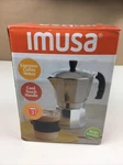 New Box Imusa Aluminum Espresso Coffeemaker Silver 3-CUP Stove Top Open. Price: $14.00.