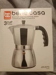 Bene Casa Aluminum Clear Lid Espresso Maker 3 Cup Capacity New Box. Price: $14.99.