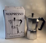 Mixpresso 9 Cup Moka Pot Silver-espresso Stove-top Open. Price: $25.00.
