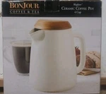 Bonjour Wayfarer Ceramic Coffee Pot 4 Cup. Teak Wood Lid, Stainless Filter. New. Price: $21.99.