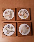& Ceramic Coaster Set Vintage Sea Shells Wooden Beach Decor Handmade 4 Used. Price: $22.00.
