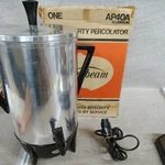 Vintage Sunbeam AP40A Aluminum 30 Cup Party Percolator Box Used. Price: $29.99.