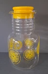 Vintage Pyrex #3515 Glass Carafe Pitcher W/lemon Graphics, QT/1.5 Capacity Used. Price: $17.50.