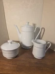 1994 China Pearl Elegant Coffee Pot & Lid Creamer Covered Sugar Used. Price: $41.36.