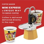 Bialetti Mini Express Lichtenstein Moka Set Coffee Maker 2-CUP Shot Glasses Open. Price: $30.00.