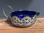Vintage Cobalt Blue Glass Creamer Silverplate Holder Pierced Filigree Tea Server Unspecified. Price: $34.99.