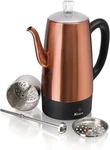 Euro Cuisine PER04 Stainless Steel Electric Coffee Percolator, Cup, Copper Open. Price: $50.99.