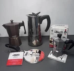 Bialetti & Magefesa Espresso Maker Lot Stainless, Aluminum + Induction Plate Open. Price: $79.99.