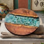 Cj Epoxy Round Live Edge Wood & Sea Glass Coffee Table 30X30X30 Oiled New. Price: $750.00.