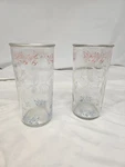 2X Vintage Hazel Atlas Glass Tumbler Pink White Blue Tea Pot Coffee Grinder Used. Price: $6.50.