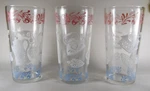 Hazel Atlas Pink White Blue Tea Pot Coffee Grinder Iron Glass Tumblers 3 Pc Used. Price: $19.99.