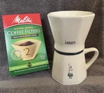 Bialetti Pour-over Drip Coffee Maker And Mug Set 10 Oz With Box #2 Filters Used. Price: $39.99.