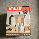 Imusa Aluminum Stovetop Espresso Maker Silver 6 Cup For Ground Coffee Open. Price: $10.55.