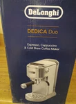 New Delonghi Dedica Duo Espresso, Cappuccino & Cold Brew Coffee Maker EC890M Open. Price: $160.00.