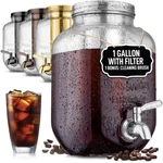 Glass Pitcher Cold Brew Coffee Maker Filter Lid Spout Silver 1 Gal Zulay Kitchen New. Price: $64.73.