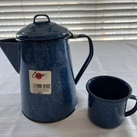 2 Pc Blue Cinsa Graniteware Coffee Pot 1 Cup Enamelware Speckled New. Price: $24.99.