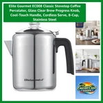 Elite Gourmet 8-CUP Stainless Steel Stovetop Coffee Percolator With Glass Knob New. Price: $49.99.