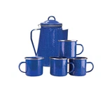 Enamel Percolator Coffee Pot & 4 Mug Set (11230),BLUE New. Price: $64.99.