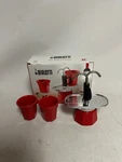 Bialetti Mini Express: Moka Set Coffee Maker 2-CUP + Shot Glasses Red Used. Price: $44.99.