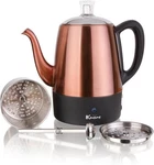 Euro Cuisine PER04 Stainless Steel Electric Coffee Percolator, Cup, Copper New. Price: $79.70.